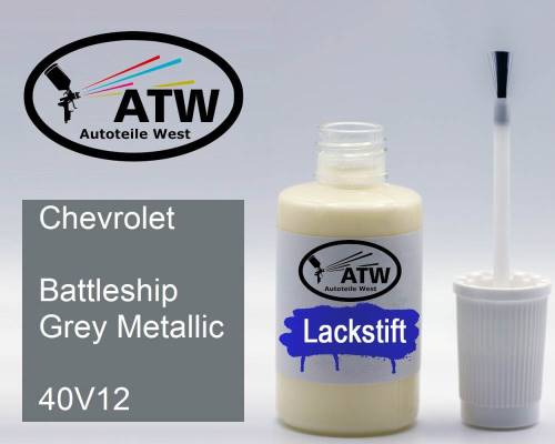 Chevrolet, Battleship Grey Metallic, 40V12: 20ml Lackstift, von ATW Autoteile West.